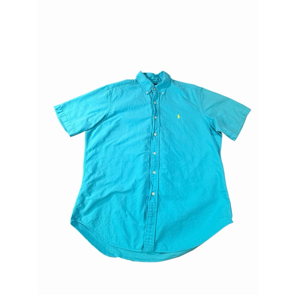 Ralph Lauren Classic Fit Oxford Shirt Men's L Turquoise Blue Short Sleeve Cotton